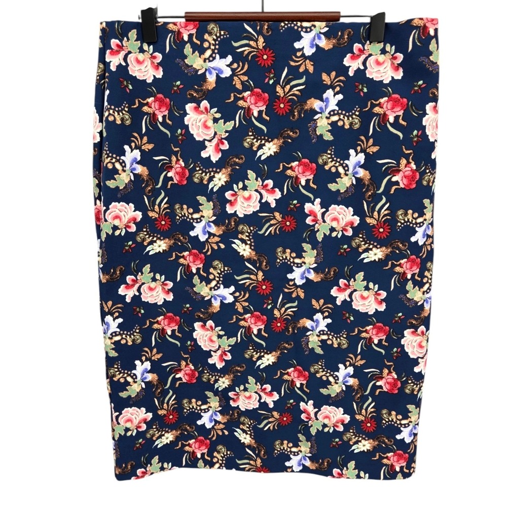 Philosophy Republic Clothing Floral Pencil Skirt 12 Navy Stretch Office